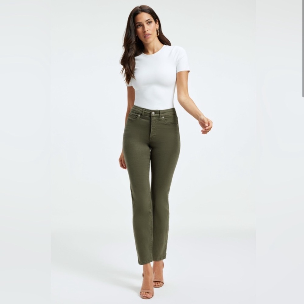 Good American Good Classic Twill Pants Fern Green Deep Olive Size 2/26 NWT